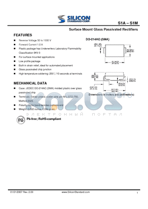 S1A datasheet - Surface Mount Glass Passivated Rectifiers