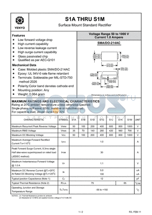 S1A datasheet - Surface Mount Standard Rectifier