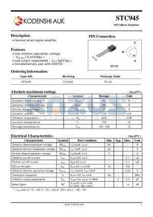 STC945 datasheet - NPN Silicon Transistor