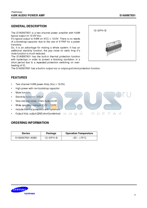 S1A0067X01 datasheet - 4.6W AUDIO POWER AMP