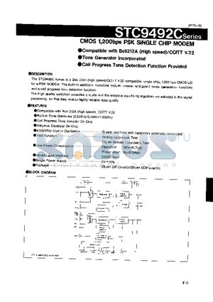 STC9492C datasheet - CMOS 1,200 bps PSK SINGLE CHIP MODEM