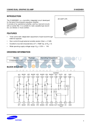 S1A0234B01-Y0B0 datasheet - 5 BAND DUAL GRAPHIC EQ AMP