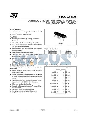 STCC02-ED5 datasheet - CONTROL CIRCUIT FOR HOME APPLIANCE MCU BASED APPLICATION