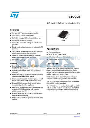 STCC08 datasheet - AC switch failure mode detector