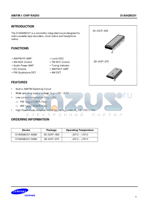 S1A0426C01-A0B0 datasheet - AM/FM 1 CHIP RADIO