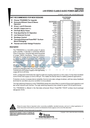 TPA005D02DCA datasheet - 2-W STEREO CLASS-D AUDIO POWER AMPLIFIER