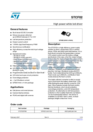 STCF02 datasheet - High power white led driver