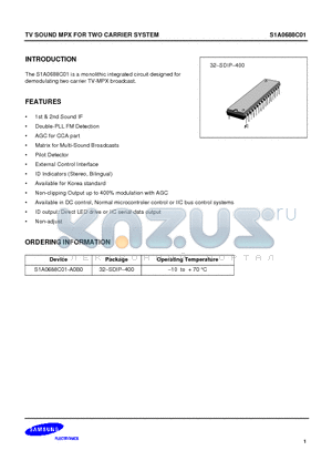 S1A0688C01 datasheet - TV SOUND MPX FOR TWO CARRIER SYSTEM