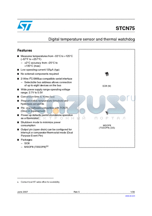 STCN75M2E datasheet - Digital temperature sensor and thermal watchdog