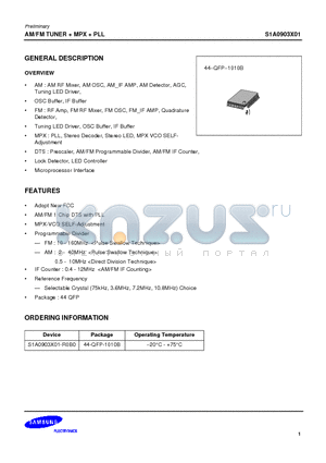 S1A0903X01 datasheet - AM/FM TUNER  MPX  PLL