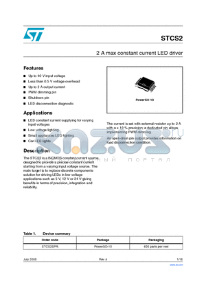 STCS2 datasheet - 2 A max constant current LED driver