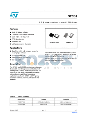 STCS1PUR datasheet - 1.5 A max constant current LED driver