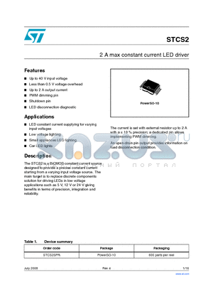 STCS2_0807 datasheet - 2 A max constant current LED driver