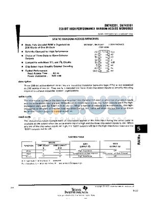 SN74S201 datasheet - 256-BIT High-Performance random-access memories