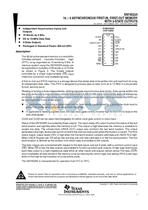 SN74S225N datasheet - 16  5 ASYNCHRONOUS FIRST-IN, FIRST-OUT MEMORY WITH 3-STATE OUTPUTS