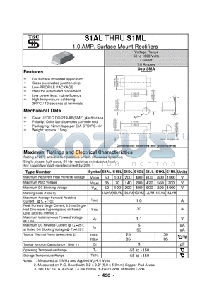 S1AL datasheet - 1.0 AMP. Surface Mount Rectifiers