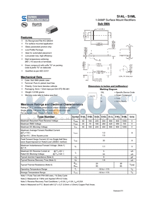 S1AL datasheet - 1.0AMP Surface Mount Rectifiers