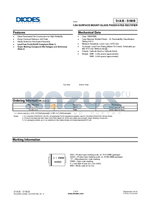 S1A_10 datasheet - 1.0A SURFACE MOUNT GLASS PASSIVATED RECTIFIER