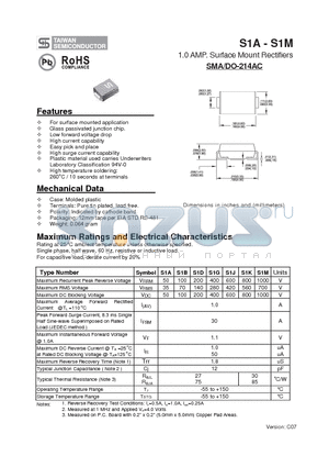 S1B datasheet - 1.0 AMP. Surface Mount Rectifiers