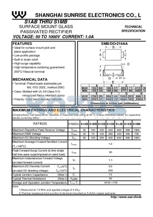 S1BB datasheet - SURFACE MOUNT GLASS PASSIVATED RECTIFIER