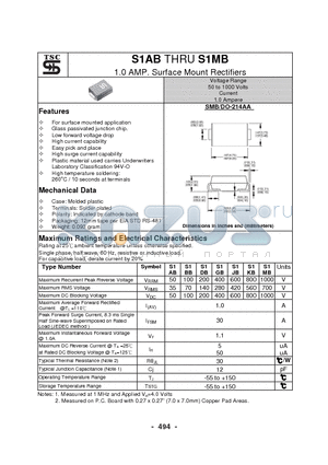 S1BB datasheet - 1.0 AMP. Surface Mount Rectifiers