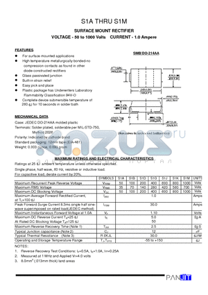 S1D datasheet - SURFACE MOUNT RECTIFIER(VOLTAGE - 50 to 1000 Volts CURRENT - 1.0 Ampere)