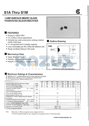 S1D datasheet - 1 AMP SURFACE MOUNT GLASS PASSIVATED SILICON RECTIFIER