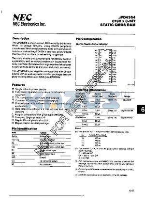 UPD4364 datasheet - 8192 X 8 BIT STATIC CMOS RAM