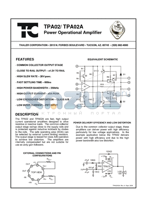 TPA02A datasheet - Power Operational Amplifier