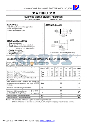 S1D datasheet - SURFACE MOUNT SILICON RECTIFIER