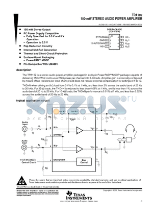 TPA102 datasheet - 150-mW STEREO AUDIO POWER AMPLIFIER
