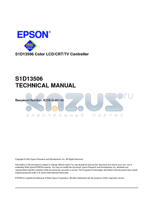 S1D13506 datasheet - S1D13506 Color LCD/CRT/TV Controller