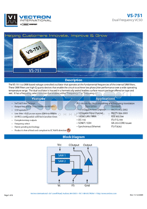 VS-751 datasheet - Dual Frequency VCSO