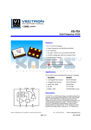 VS-751-LFF-HNN627.3296 datasheet - Dual Frequency VCSO