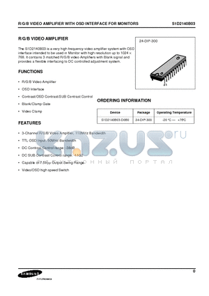 S1D2140B03 datasheet - R/G/B VIDEO AMPLIFIER WITH OSD INTERFACE FOR MONITORS