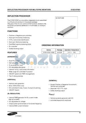 S1D2147A01 datasheet - DEFLECTION PROCESSOR FOR MULTISYNC MONITORS