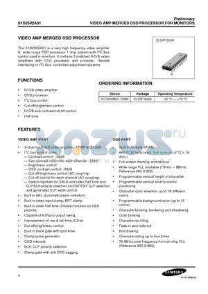 S1D2502A01-D0B0 datasheet - VIDEO AMP MERGED OSD PROCESSOR FOR MONITORS