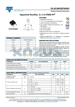 VS-8CWH02FNTRHM3 datasheet - Hyperfast Rectifier, 2 x 4 A FRED Pt^