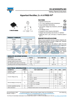 VS-8CWH02FN-M3 datasheet - Hyperfast Rectifier, 2 x 4 A FRED Pt^