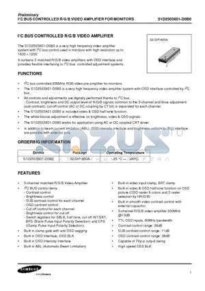 S1D2503X01-D0B0 datasheet - I2C BUS CONTROLLED R/G/B VIDEO AMPLIFIER FOR MONITORS