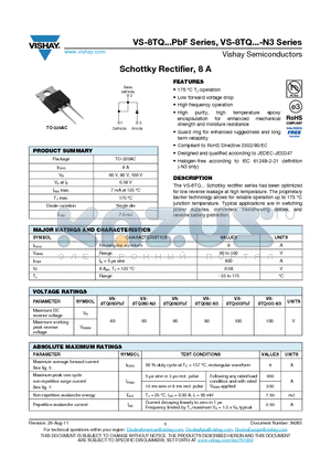 VS-8TQ080PBF datasheet - Schottky Rectifier, 8 A