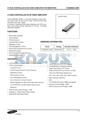 S1D2506A01-D0B1 datasheet - I2C BUS CONTROLLED R/G/B VIDEO AMPLIFIER FOR MONITORS
