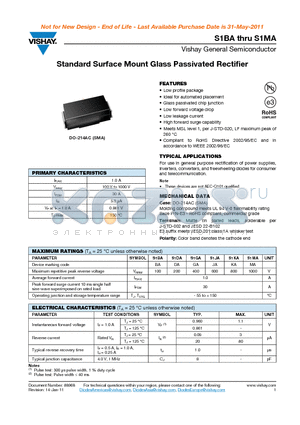 S1DA datasheet - Standard Surface Mount Glass Passivated Rectifier