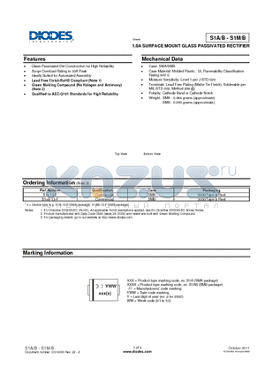 S1DB-13-F datasheet - 1.0A SURFACE MOUNT GLASS PASSIVATED RECTIFIER