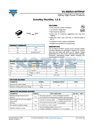 VS-MBRA140TRPBF datasheet - Schottky Rectifier, 1.0 A