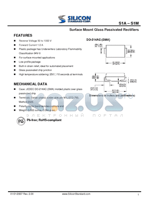 S1G datasheet - Surface Mount Glass Passivated Rectifiers