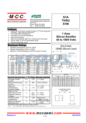 S1G datasheet - 1 Amp Silicon Rectifier 50 to 1000 Volts