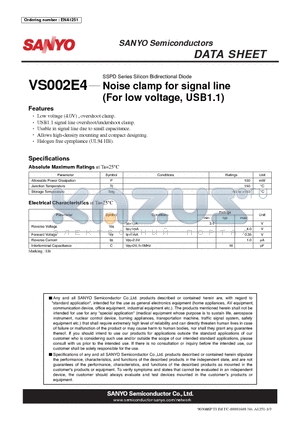 VS002E4 datasheet - SSPD Series Silicon Bidirectional Diode Noise clamp for signal line (For low voltage, USB1.1)