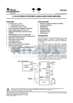 TPA2012D2 datasheet - 2.1 W/CH STEREO FILTER-FREE CLASS-D AUDIO POWER AMPLIFIER