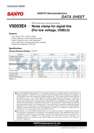 VS003E4 datasheet - SSPD Series Silicon Bidirectional Diode Noise clamp for signal line (For low voltage, USB2.0)